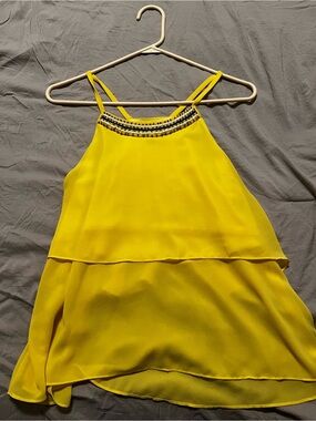 Yellow Beaded Halter Layered Women's Top